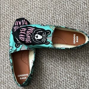 Groove Bags Moccasins - Black and Teal Bear Design
